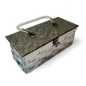 Vintage 1950s Dorset-Rex Fifth Avenue Silver Basket Weave Lucite Handle Purse